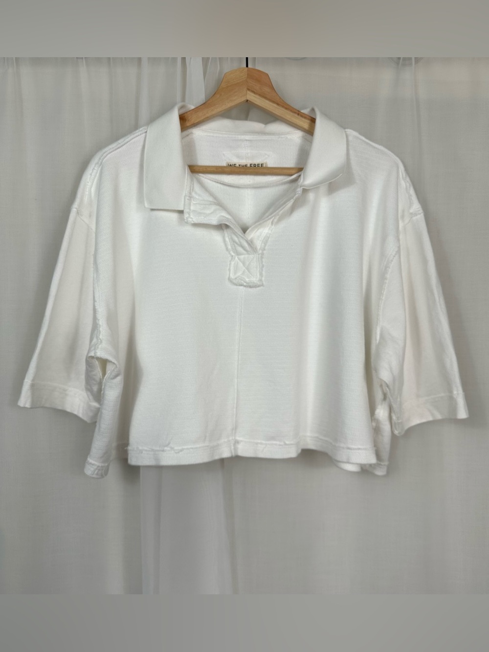 Free People We The Free Denmark Polo Shirt Ivory White Oversized Cropped Size S